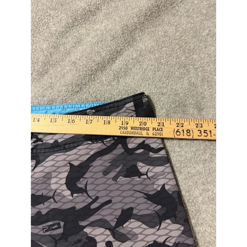 Pelagic 4Tek Fish Camo 2 Gray Board Shorts Men 40 Swim Trunks Pocket Drawstring